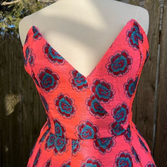 🦋ASOS SALON Fluro Jacquard Bandeau Wrap Front Bustier Dress Size 10 (AA2) - Picture 4 of 14